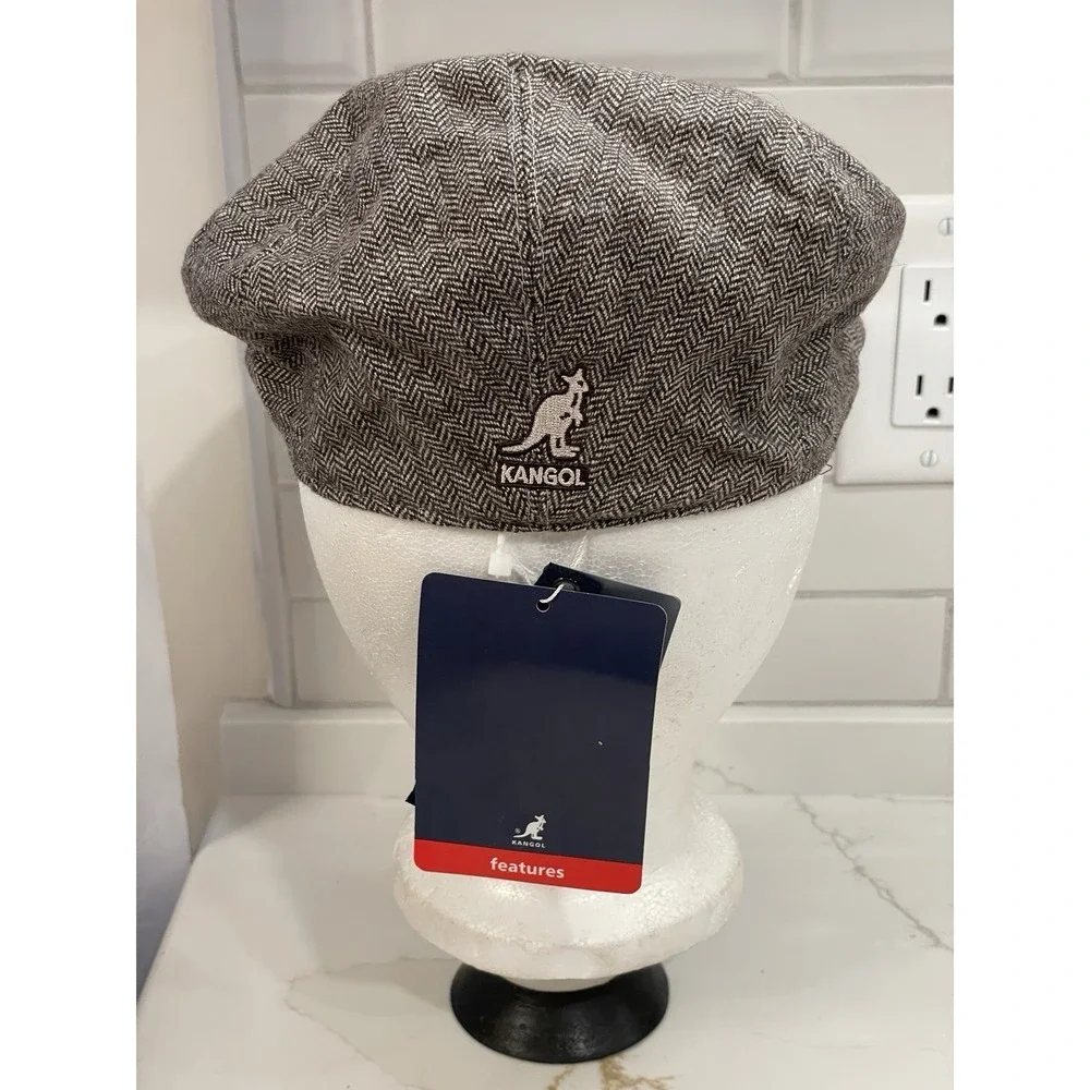 Kangol Newsboy Hat Geez Cap Adult Medium Herringbone Brown White Wool Blend New